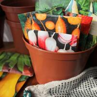 Seeds in packets in pot photo