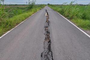 a road that has been cracked open by a crack photo