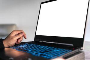 Computer screen mockup for advertising, man working on a laptop, marketing and creative design photo