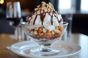 Coconut Ice Cream Topped with Peanuts. photo