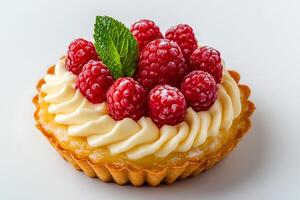 Round Raspberry Tart with Berries and cream photo