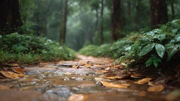 Serene Path in Forest After Rainfall photo