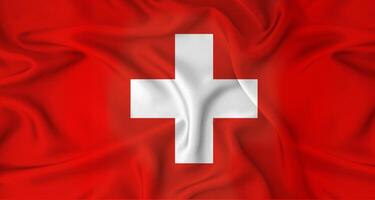 Realistic Switzerland flag waving. Close up of flag of Switzerland with cloth texture photo