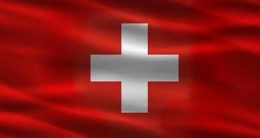 Switzerland flag with fabric texture. Realistic flag of Switzerland waving photo
