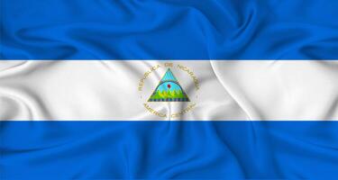 Realistic Nicaragua flag waving. Close up of flag of Nicaragua with cloth texture photo