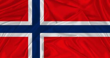 Flag of Norway with cloth texture. Close up of Norwegian flag waving photo