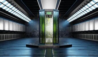 Hibernation machine, water pipe in science room, 3D illustration photo
