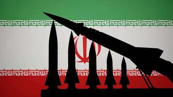 Animated missiles on display against the backdrop of the Iranian flag create a powerful visual video
