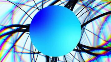 Blue sphere pulsating behind abstract black lines with glitch effect video