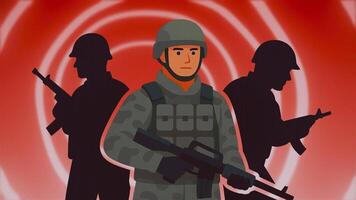 militares soldados noivando dentro açao com uma dinâmico abstrato fundo representação video