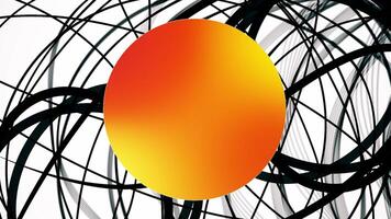 Orange circle moving behind black abstract lines on white background video