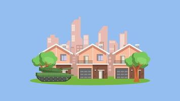 animated of the effects of world war on residential areas. world war effects concept. Full length animated illustrations. High quality 4k footage video
