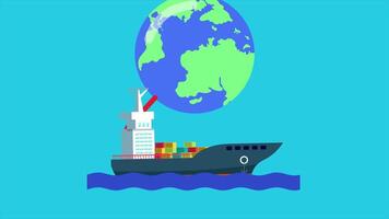 animated of cargo ship commodity with rising graph. world oil and commodities concept. Full length animated illustrations. High quality 4k footage video