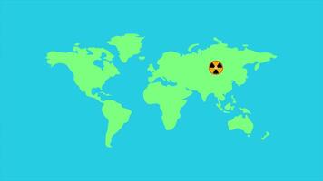 animated of nuclear explosion with world map background. nuclear and missile concepts. Full length animated illustrations. High quality 4k footage video