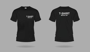 Black t-shirts with copy space realistic illustration set. Casual apparel with print mockup template 3d objects on grey background vector