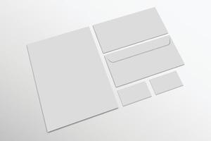 Blank 3d illustration mockup letter, business cards and envelopes for business branding promoting vector
