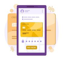 Financial Application on Smartphone Sync with Bank Account Data of Credit Card for Fintech, E-Banking, Online Shopping and Card Payment Concept Illustration vector