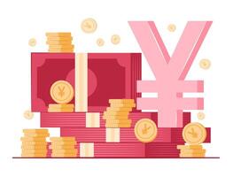Stack of Cash Money and Coins with Chinese Yuan Currency Symbol for Financial, Savings and Investment Concept Illustration vector