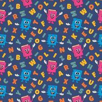 Back to school doodle seamless pattern. School background. Repeating pattern with books and letters. Alphabet pattern vector