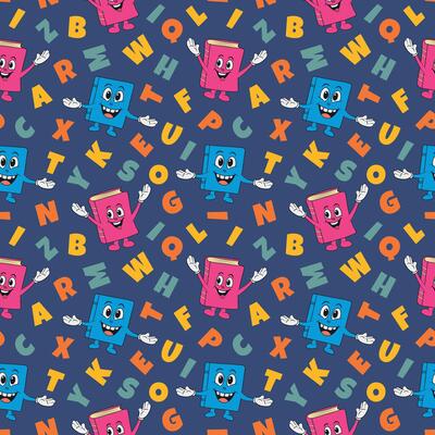 Back to school doodle seamless pattern. School background. Repeating pattern with books and letters. Alphabet pattern