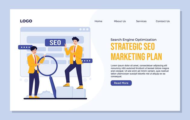 SEO Concept Search Engine Optimization Search engine marketing landing page design template. Modern flat style illustration.