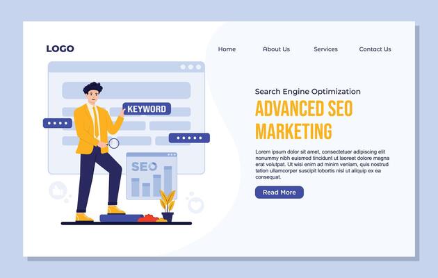 SEO Concept Search Engine Optimization Flat landing page design template of online business marketing, digital marketing.