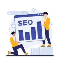 Search engine optimization concept. illustration in flat cartoon style. Search engine optimization, seo optimization, SEO optimization. vector