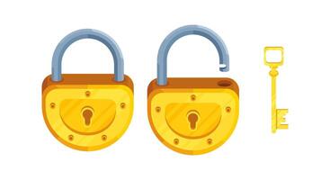 Isometric Gold Illustration of a key with open and closed semi-circular lock vector