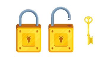 Isometric Illustration of detailed locks with open and closed lock and key vector