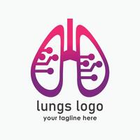 lung health logo design illustration, lungs and technology logos template vector