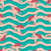 Seamless pattern with Sea turtle and sea animals. vector