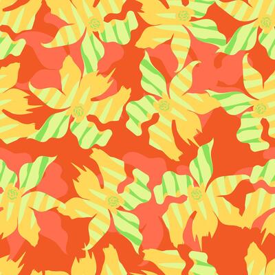 Hand drawn summer tropical flowers, seamless patterns with floral for fabric, textiles, clothing, wrapping paper, cover, banner, interior decor, abstract backgrounds.