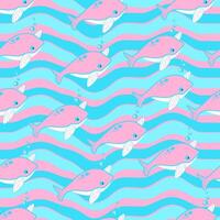 Seamless pattern with cute whale and sea animals. vector