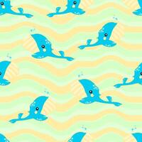 Seamless pattern with whale and sea animals. vector