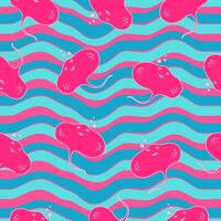 Seamless pattern with stingray and sea animals. vector