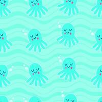 Seamless pattern with squid and sea animals. vector