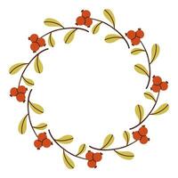 Autumn cowberry circle frame. Round border made of fall berries. The berries have different shapes and are arranged in a circle. flat isolated on white background. vector