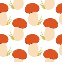 Cute mushrooms seamless pattern. Autumn isolated mushrooms on white background. Square repeat pattern flat design for fall season. vector