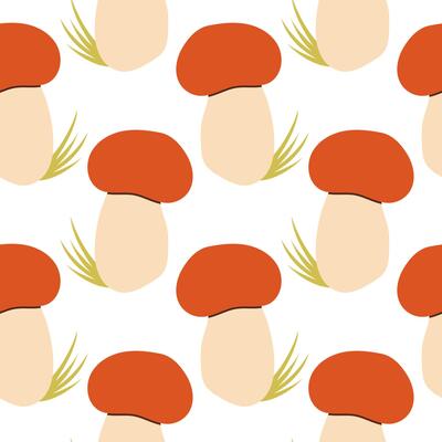 Cute mushrooms seamless pattern. Autumn isolated mushrooms on white background. Square repeat pattern flat design for fall season.