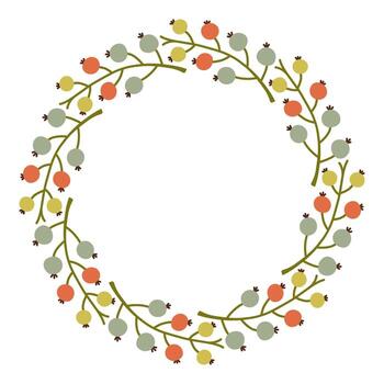 Autumn berry simple circle frame. Round border made of fall berries. The berries have different shapes and are arranged in a circle. flat isolated on white background. vector
