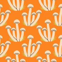 White mushrooms seamless pattern. Autumn isolated mushrooms on orange background. Square repeat pattern flat design for fall season. vector