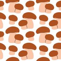 White mushrooms seamless pattern. Autumn isolated mushrooms on white background. Square repeat pattern flat design for fall season. vector