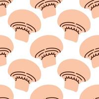 Champignon mushrooms seamless pattern. Autumn isolated mushrooms on white background. Square repeat pattern flat design for fall season. vector