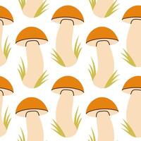 Simple mushrooms seamless pattern. Autumn isolated mushrooms on white background. Square repeat pattern flat design for fall season. vector