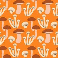 Different mushrooms seamless pattern. Autumn isolated mushrooms on orange background. Square repeat pattern flat design for fall season. vector