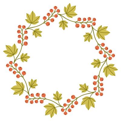 Autumn simple berries circle frame. Round border made of fall berries. The berries have different shapes and are arranged in a circle. flat isolated on white background.