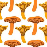 Orange simple mushrooms seamless pattern. Autumn isolated mushrooms on white background. Square repeat pattern flat design for fall season. vector