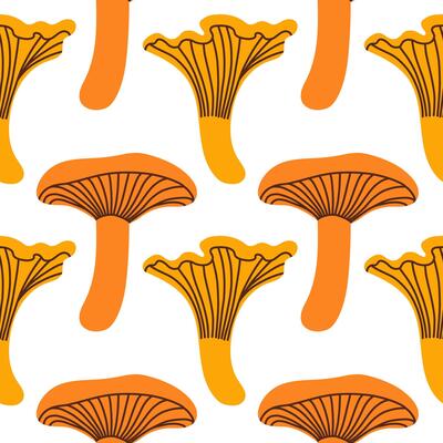 Orange simple mushrooms seamless pattern. Autumn isolated mushrooms on white background. Square repeat pattern flat design for fall season.