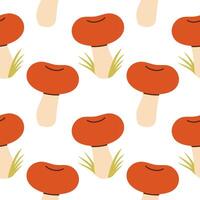 Russula mushrooms seamless pattern. Autumn isolated mushrooms on white background. Square repeat pattern flat design for fall season. vector