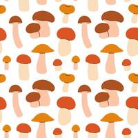 Different mushrooms seamless pattern. Autumn isolated mushrooms on white background. Square repeat pattern flat design for fall season. vector